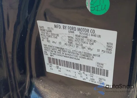 2011 Ford Escape Xlt from USA, damaged, VIN 1FMCU0D74BKB60524